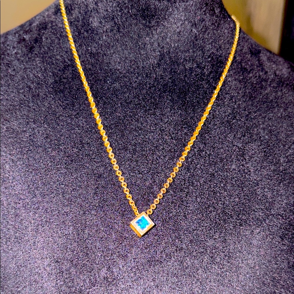 Vintage crown, Trifari, blue gemstone, necklace, gold tone